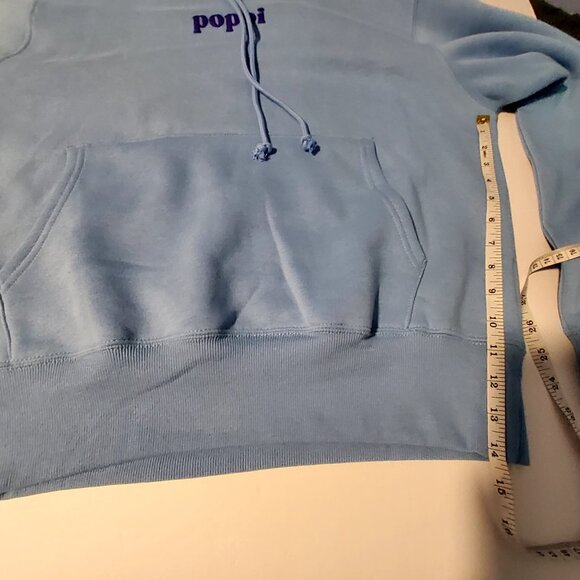 Poppi Light Blue Hooded Sweatshirt Womens Size L Cotton Blend Kangaroo Pocket - Picture 4 of 8